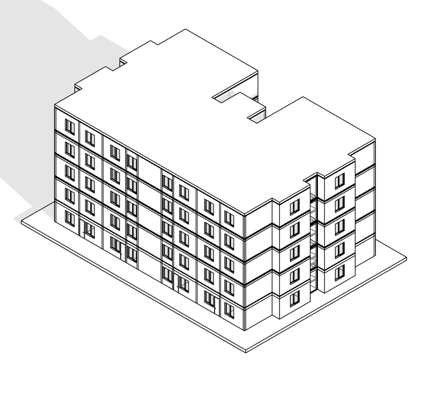 Vista 3D exterior torre residencial